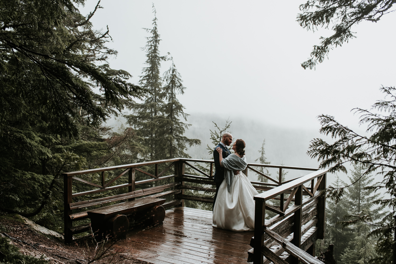 A Whistler forest wedding photographing the bride and groom