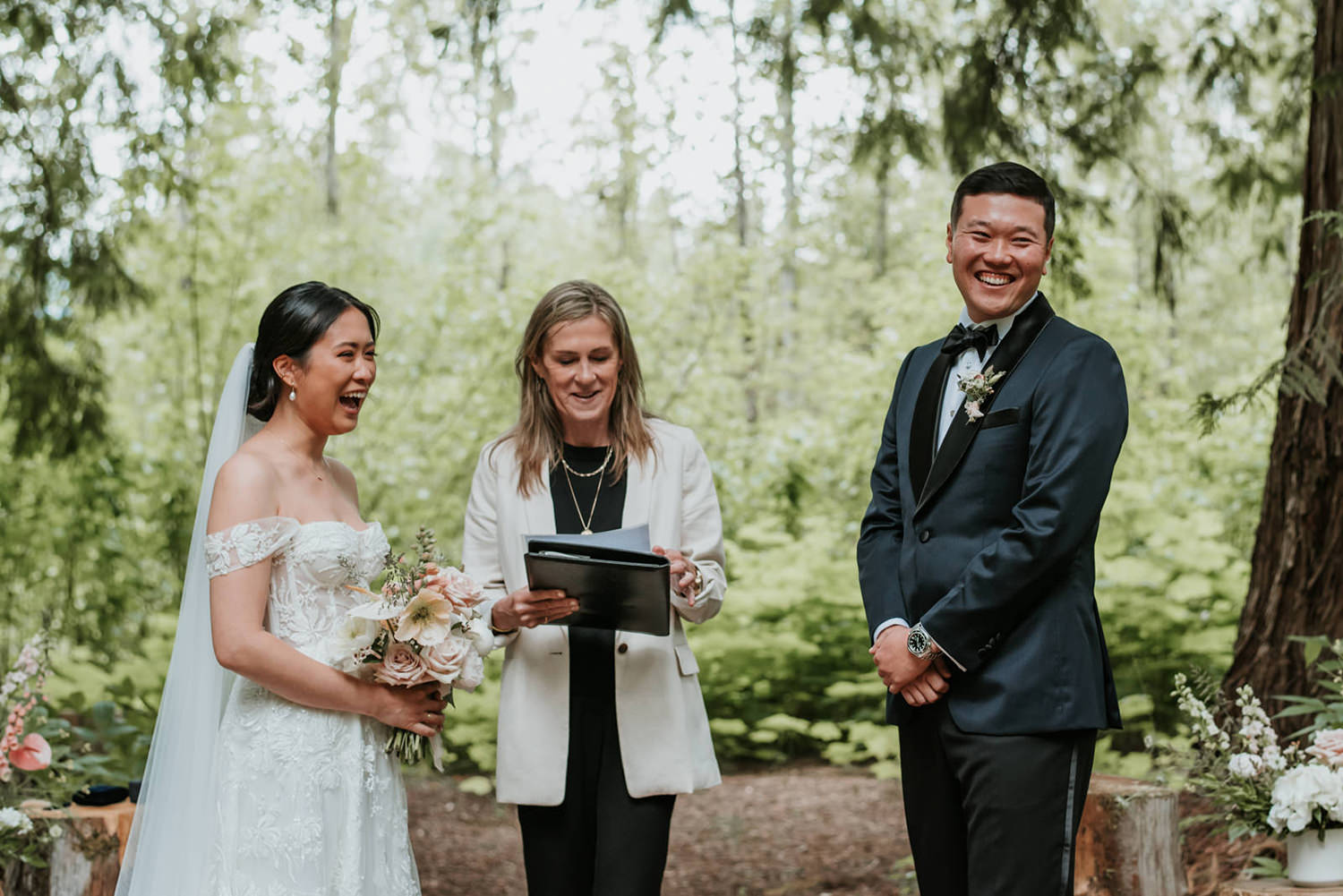 Pemberton wedding ceremony in the forest at Ancient Cedars Lodge